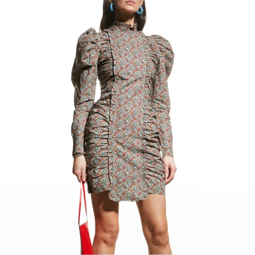 NWT Ganni Printed Cotton Poplin Gathered Dress Size 6